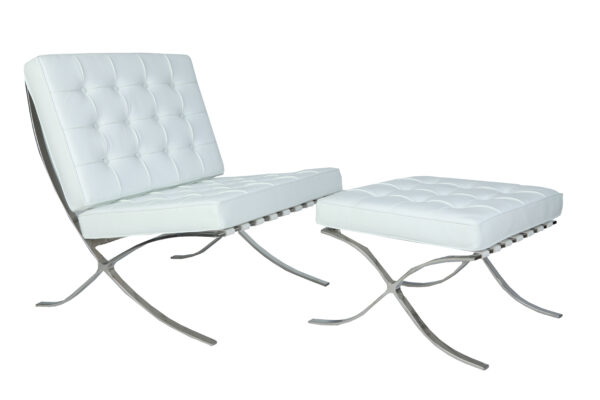 Premium Barcelona Chair and Ottoman White – Mies Van Der Rohe Replica