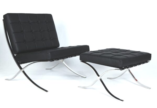 Premium Barcelona Chair and Ottoman Black – Mies Van Der Rohe Replica