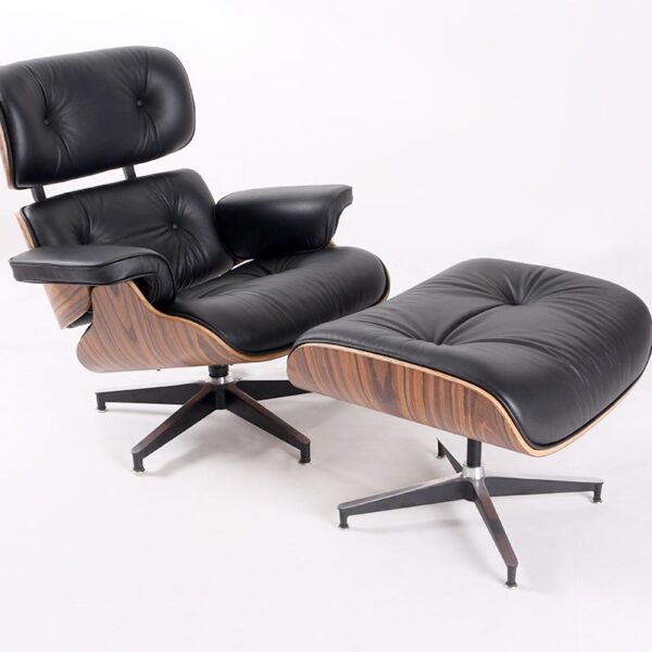 Charles Eames Lounge Chair And Ottoman Replica – Black – Walnut wood – elephant Base